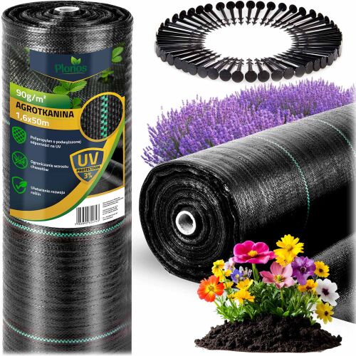 Kerti agrotextil szövet 1,6 m x 50 m 90 g/m2 + 50 tű plonos - fekete