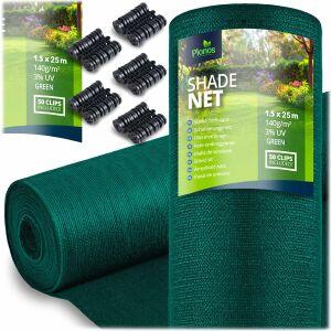 Árnyékolóháló 1.5x25m 140g/m2 + 50 klipsz zöld