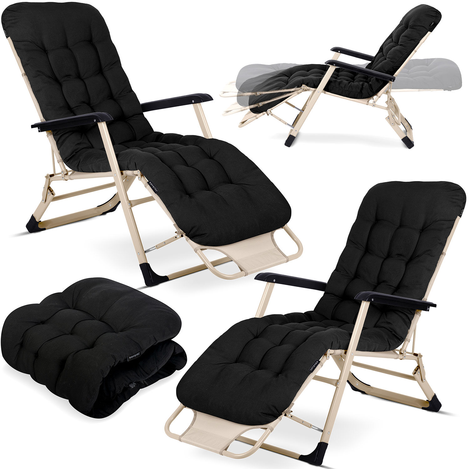 Összecsukható kerti nyugágy párnával chillwell kanapé szék 2 db fekete