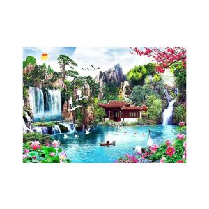 Wooden City 2000 darabos kirakós játék, Vízesések a japán kertben, AL2000-0124-XXL, kész kirakós - Puzzle & Kirakó