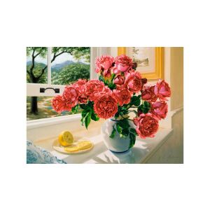 Kész Castorland 3000 darabos kirakós játék, Nyári Emlékek, rózsák vázában az ablakpárkányon - Castorland Puzzle