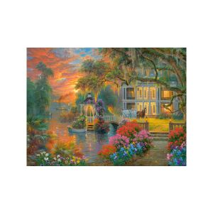 Castorland 2000 darabos kirakós, Bájoló Est, egy gyönyörű tájat ábrázol lóvontatta kocsival és egy impozáns kastéllyal - Castorland Puzzle