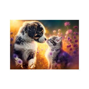 Puzzle Castorland cu 260 de piese, Noua Prietenie, cu o imagine cu un cățeluș și o pisicuță - Puzzle 3D & Puzzle cu burete