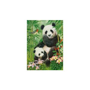 Puzzle Castorland Panda Brunch, przedstawiające mamę i młodego pandę jedzącego bambus w bujnym lesie bambusowym - Castorland Puzzle