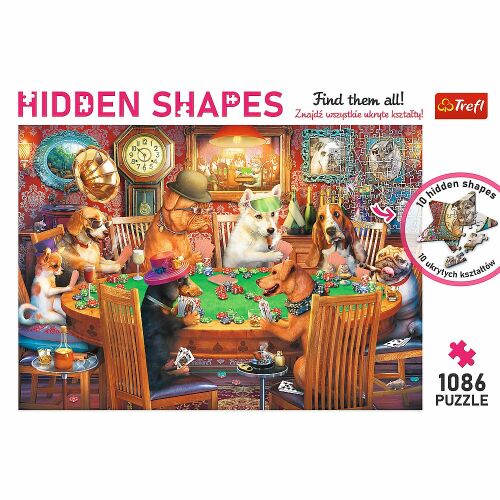 Puzzle Trefl Hidden Shapes 1086 piese, cu câini jucând poker