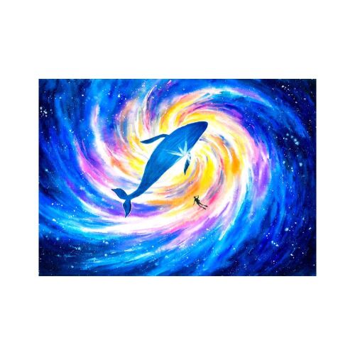 Enjoy 1000 darabos puzzle - Magical Bond, befejezett puzzle, egy bálna és egy búvár látható, akik egy galaxisban úsznak - ENJOY Puzzle
