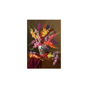 Puzzle Castorland 1000 de piese, Tavaszi kardvirág (C-104949), puzzle finalizat care prezintă un buchet colorat de gladiole într-o vază - Puzzle 3D & Puzzle cu burete