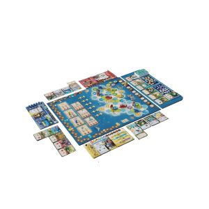 Csodálatos teremtmények társasjáték elemei, beleértve a játéktáblát, kártyákat, zsetonokat és kockákat - Gémklub