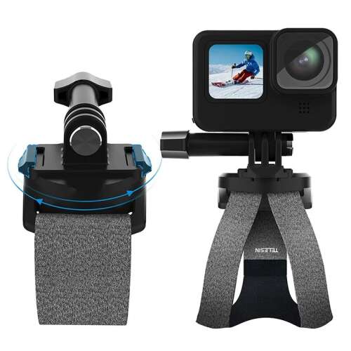 Telesin rotating wrist strap mount for action cameras, showing rotation and camera attachment