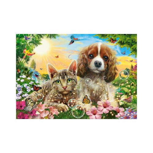 Castorland 500 darabos kirakós játék, Legjobb barátok, kutyával és macskával egy kertben