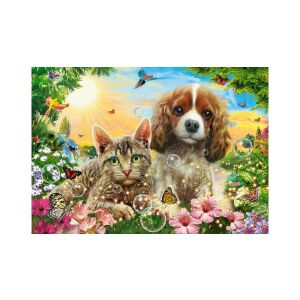 Puzzle Castorland 500 elementów, Najlepsi przyjaciele, z psem i kotem w ogrodzie - Castorland Puzzle