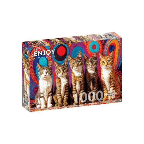 Enjoy Puzzle 1000 darabos kirakós játék, Öt Macska, színes absztrakt háttérrel - ENJOY Puzzle