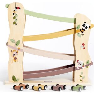 Drewniany tor wyścigowy Tiny Love Boho Chic z 4 samochodami, zabawka edukacyjna dla maluchów - Tiny love