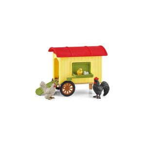 Schleich Farm World Mobil csirkeól játékszett, sárga csirkeól piros tetővel, kerekekkel és csirkékkel - Schleich
