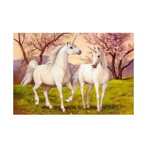 Puzzle Castorland 1000 elementów, 'Zakochane' - dwa białe jednorożce na łące z różowymi drzewami - Castorland Puzzle