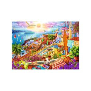 Puzzle Trefl Premium Plus 1000 elementów, Tea Time - Visit Santorini, przedstawia piękny widok na wyspę Santorini - Trefl Puzzle