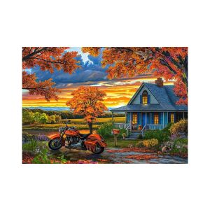 Puzzle Castorland 500 elementów, Jesienna przejażdżka, przedstawiające dom, motocykl i jesienne liście - Castorland Puzzle
