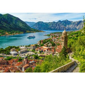 Kotor, Montenegró tájkép. Gyönyörű kilátás a Kotori-öbölre. - Castorland Puzzle