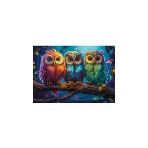 Trzy kolorowe sowy siedzące na gałęzi, 1000-elementowa układanka Castorland - Castorland Puzzle