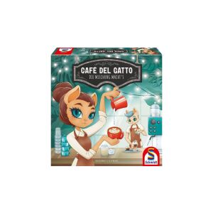 Café del Gatto társasjáték doboz, egy macska barista készít kávét, Schmidt Spiele - Schmidt