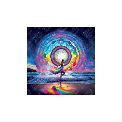 Yazz Mandala Dance 1023 darabos puzzle, színes mandala mintával, egy táncoló nővel a tengerparton 