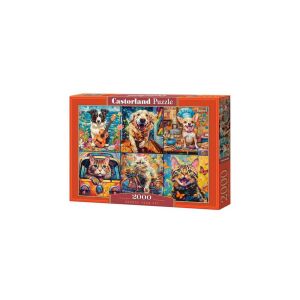 Puzzle Castorland cu 2000 de piese, prezentând câini și pisici adorabili în diverse scene - Castorland Puzzle