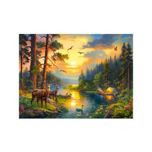 Puzzle Castorland 3000 piese finalizat, Apus de soare peste pădure și râu - Puzzle
