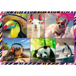 Imagine puzzle Trefl Mókás Állatok cu tucan, lamă, corgi, țestoasă, panda și pinguin - Puzzle 3D & Puzzle cu burete