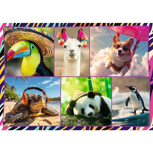 Imagine puzzle Trefl Mókás Állatok cu tucan, lamă, corgi, țestoasă, panda și pinguin