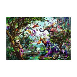 Ravensburger Trópusi Sárkányok 4000 darabos kirakós játék, közeli kép a színes állatokkal teli dzsungel jelenetről - Ravensburger Puzzle