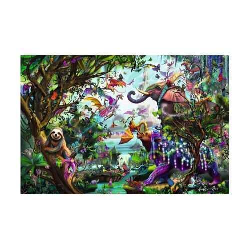 Ravensburger Trópusi Sárkányok 4000 darabos kirakós játék, közeli kép a színes állatokkal teli dzsungel jelenetről