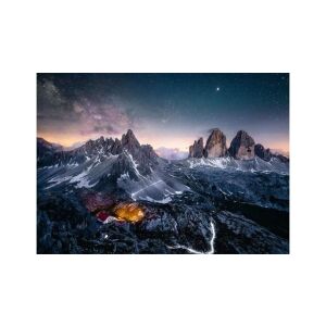 Fertiges Ravensburger 1000-teiliges Puzzle, Beautiful Mountains - Drei Zinnen, Dolomiten, zeigt die Drei Zinnen in den Dolomiten unter einem sternenklaren Nachthimmel - Ravensburger Puzzle