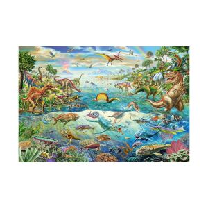 Schmidt Puzzle 200 elementów - Odkryj dinozaury, kolorowa układanka przedstawiająca różne dinozaury i stworzenia morskie - Puzzle