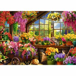 Trefl Tavaszi Virágüzlet 1000-teiliges Puzzle mit einer farbenfrohen Blumenladenszene mit Katzen - Trefl Puzzle