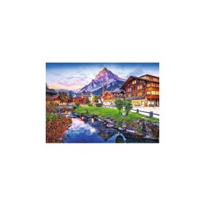 Puzzle Trefl Premium Plus 1000 piese, Satul Alpin, Elveția, fotografie a unui sat montan cu un râu - Puzzle 3D & Puzzle cu burete