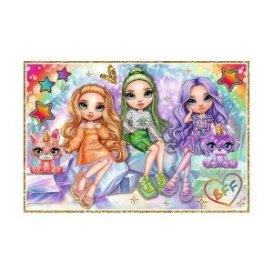 Puzzle Trefl 2 x 200 elementów Rainbow High, przedstawiające trzy lalki Rainbow High siedzące na kryształach - Trefl Puzzle