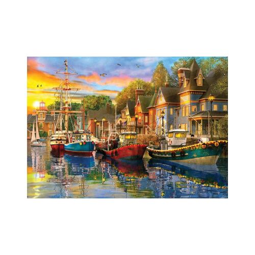 Harbour Lights, egy 1500 darabos kirakós játék az Anatoliantól, egy színes kikötő képe hajókkal és házakkal - Anatolian