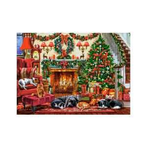 Puzzle Castorland 260 de piese, Șemineu confortabil, temă de Crăciun, cu șemineu, brad de Crăciun și animale - Puzzle 3D & Puzzle cu burete