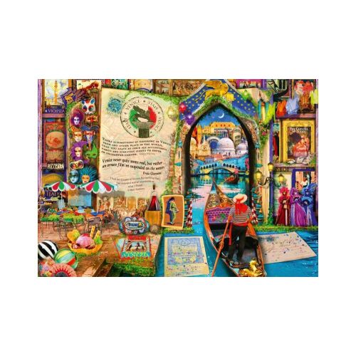 Bluebird Puzzle 4000 darabos kirakós játék, Life is an Open Book Venice, befejezett kirakós kép, amely színes Velencét ábrázol gondolával, maszkokkal és építészettel - Bluebird