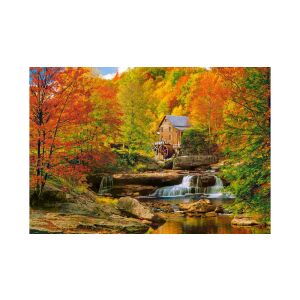 Puzzle Castorland 1000 elementów - Magiczna Jesień, ukończone puzzle przedstawiające malowniczą jesienną scenę z młynem wodnym i wodospadem - Castorland Puzzle