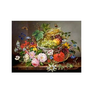 Puzzle Castorland 2000 elementów, Natura martwa z kwiatami i koszem owoców, ukończony obraz puzzli - Puzzle