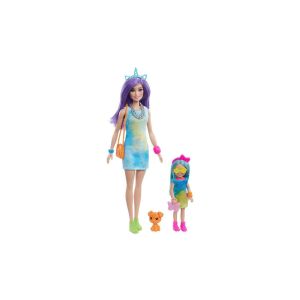 Barbie és Chelsea babák tie-dye ruhákban a Color Reveal Ruhatervező Játékszettből - Mattel