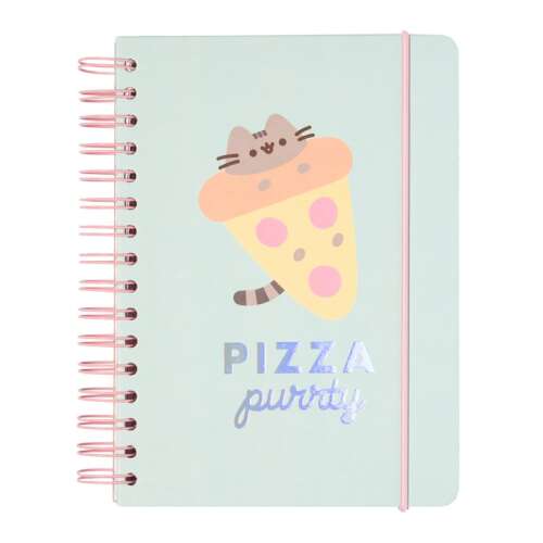 Pushen A5-ös notesz, egy cuki macskával pizzán, 'Pizza purrty' felirattal - Füzet