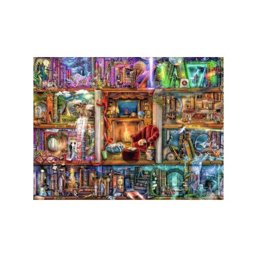 Ravensburger 1500 darabos kirakós játék, A Nagy Könyvtár, egy varázslatos könyvtár könyvekkel, kandallóval és kényelmes fotellel - Puzzle és kirakó