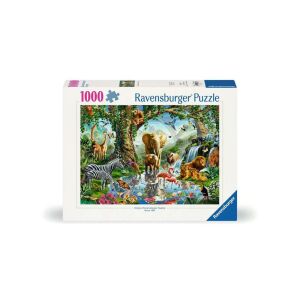 Ravensburger 1000-teiliges Puzzle, Kalandok a dzsungelben, mit einer Dschungelszene mit Tieren wie Giraffen, Elefanten, Löwen, Nashörnern, Flamingos, Schmetterlingen und Affen - Ravensburger Puzzle