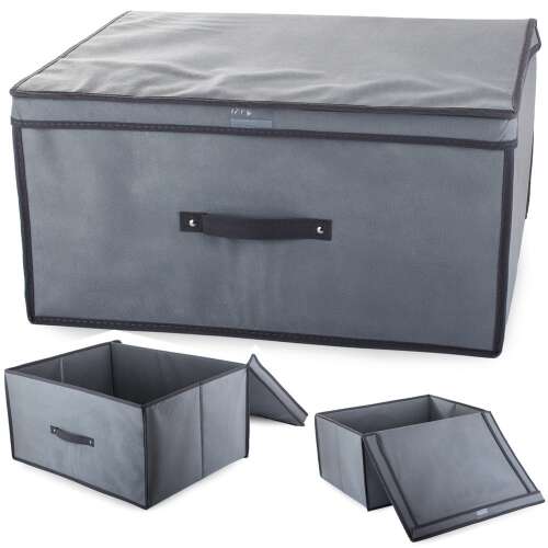 Grey fabric storage box with lid, 60x45x30cm, for clothes, toys, shoes, and more