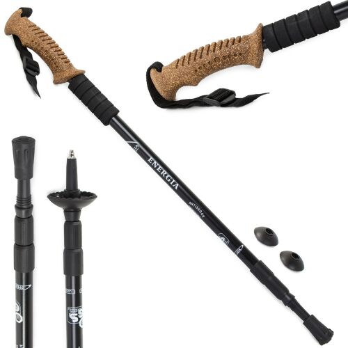 Energia Nordic Walking pole with cork handle and interchangeable tips collage
