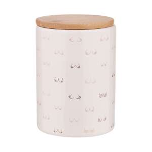 QUEEN IT 'Boops' 700ml kerámia tárolóedény bambusz fedéllel, vicces és egyedi mellmintával - Tárolódoboz & kosár
