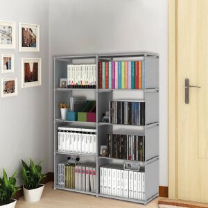 Rafturi de cărți din stofă gri cu 6 rafturi, perfecte pentru organizarea cărților, documentelor și altor articole - Biblioteci și rafturi