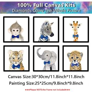 Set de 6 picturi cu diamante Pttozan, animale, multicolor, 30 X 30 cm 136159221 - Puzzle-uri diamant jigsaw